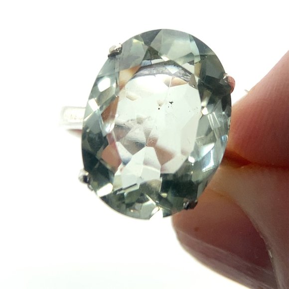Prasiolite 6.01ct Platinum Finish Solid 925 Sterling Silver Ring - Picture 1 of 6